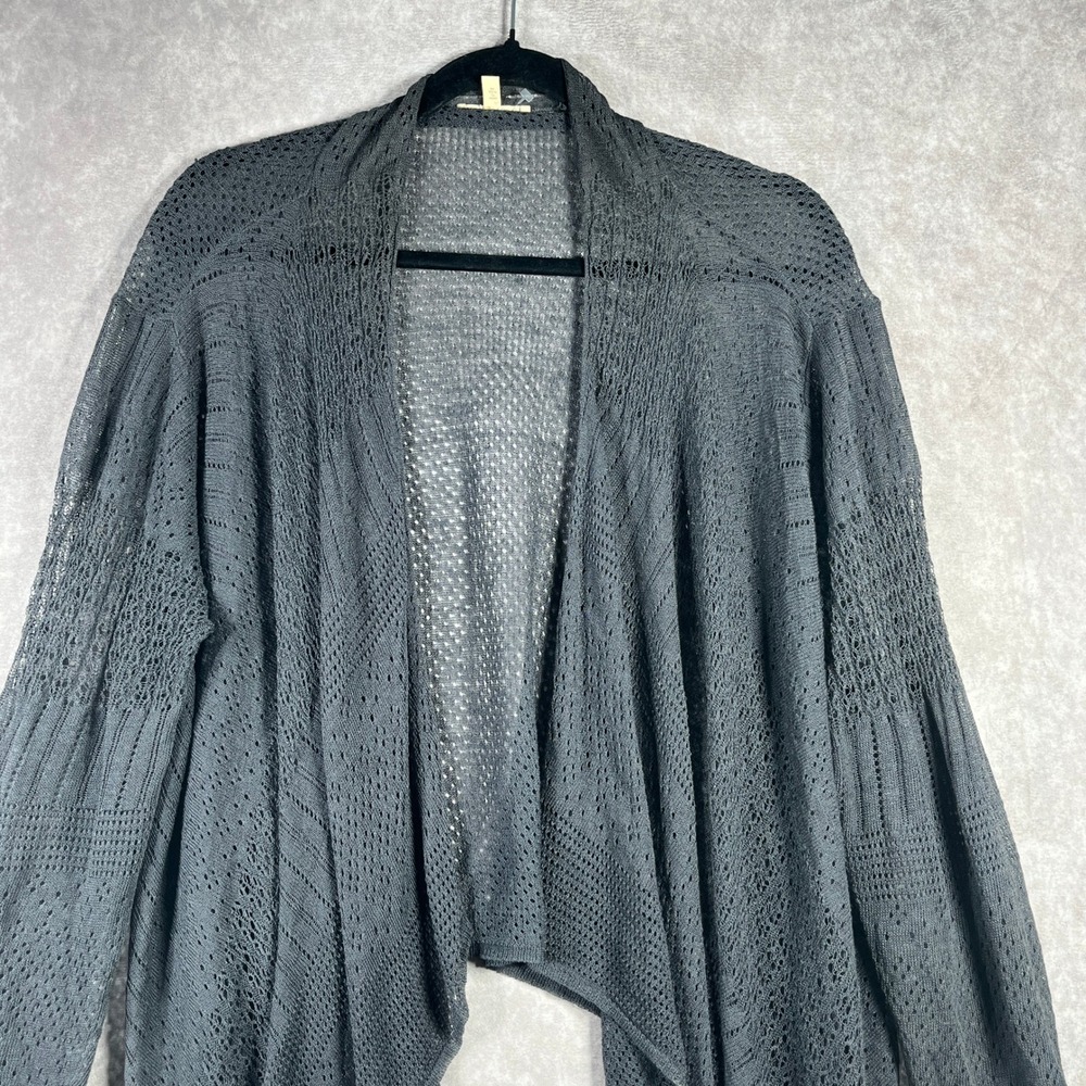 Eileen Fisher Open Front Knit Cardigan‎ XL Gray Draped Lightweight Travel Office - Picture 2 of 8